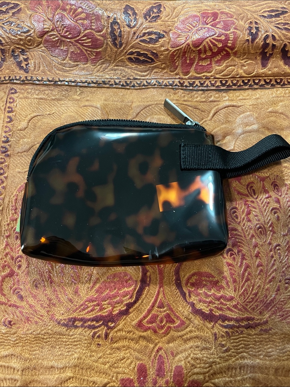 Glossy Tortoiseshell Cosmetic Pouch in Brown